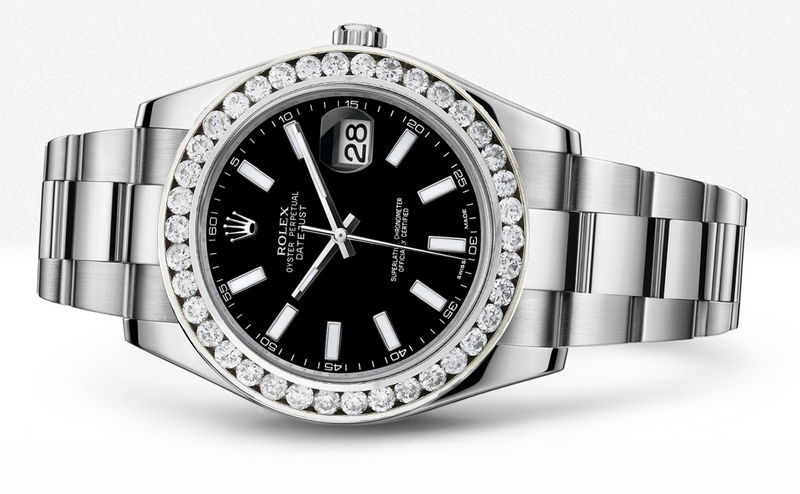 Rolex Datejust Ii Black Dial -  Index Hour Markers With 5 Carats Of Diamonds