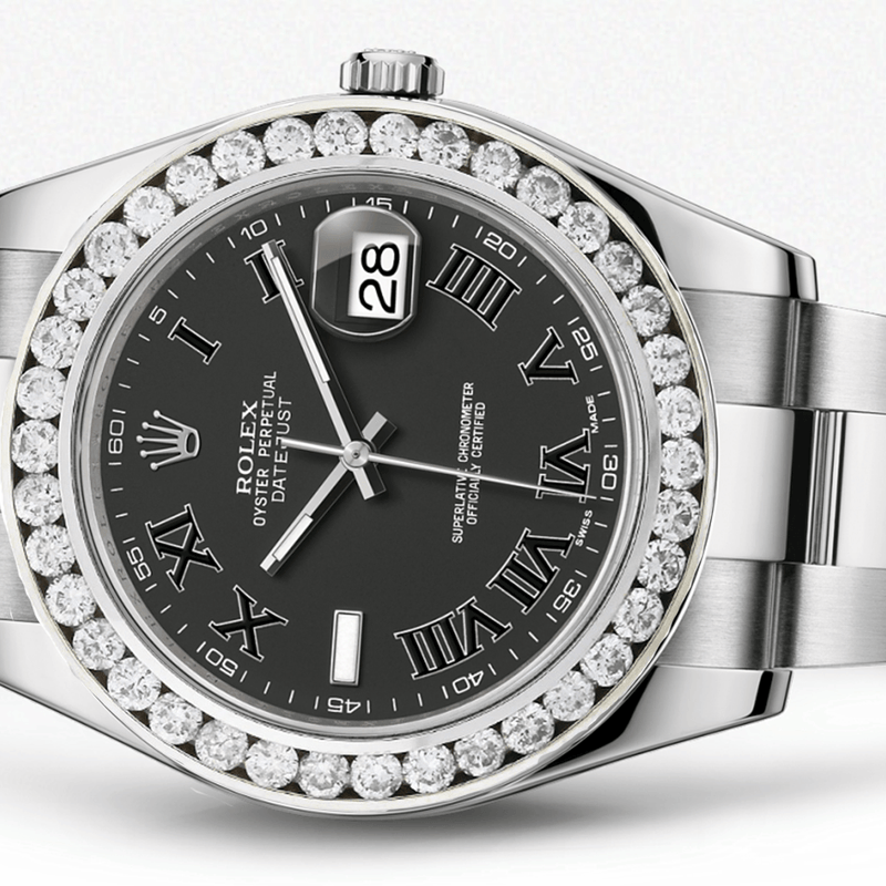 Rolex Datejust Ii Black Dial - Black Roman Numbers With 5 Carats Of Diamonds