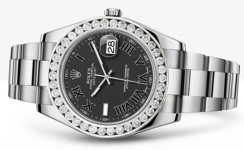 Rolex Datejust Ii Black Dial - Black Roman Numbers With 5 Carats Of Diamonds