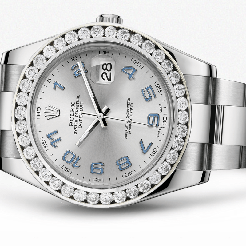 Rolex Datejust Ii Grey Dial - Blue Arabic Numberals With 5 Carats Of Diamonds