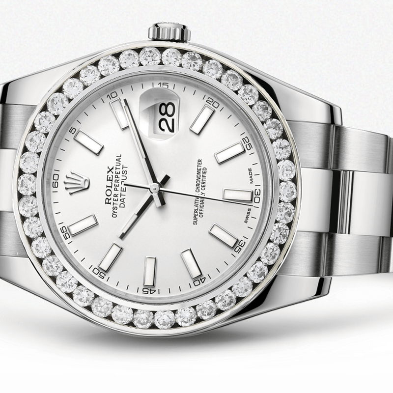 Rolex Datejust Ii White Dial - Index Hour Markers With 5 Carats Of Diamonds