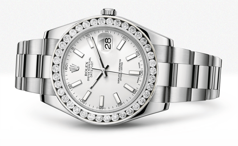 Rolex Datejust Ii White Dial - Index Hour Markers With 5 Carats Of Diamonds