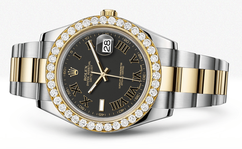 Rolex Datejust Ii Black Dial - Black And Gold Roman Numerals With 5 Carats Of Diamonds