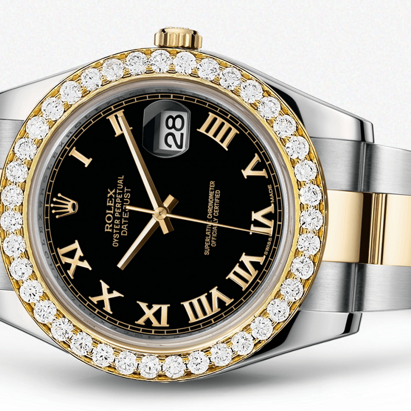 Rolex Datejust Ii Black Dial - Gold Roman Numerals With 5 Carats Of Diamonds