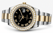 Rolex Datejust Ii Black Dial - Gold Roman Numerals With 5 Carats Of Diamonds