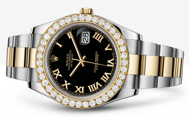 Rolex Datejust Ii Black Dial - Gold Roman Numerals With 5 Carats Of Diamonds