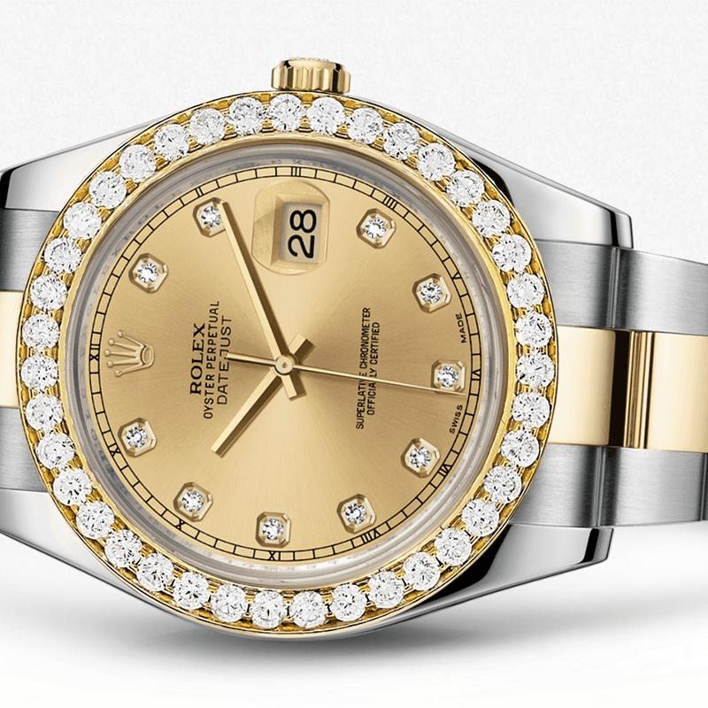 Rolex Datejust Ii Champagne Dial - Diamond Hour Markers With 5 Carats Of Diamonds