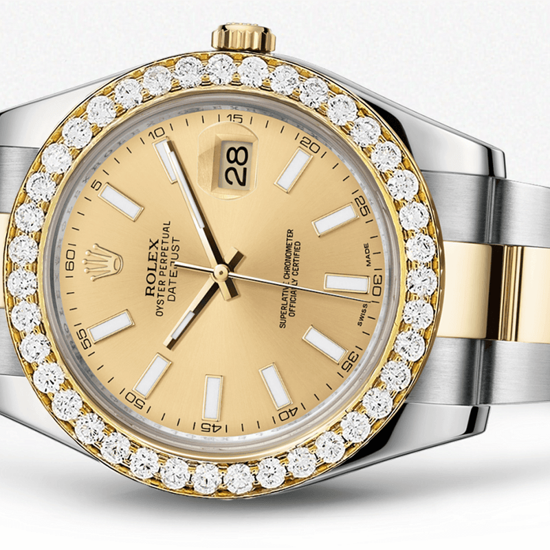 Rolex Datejust Ii Champagne Dial - Index Hour Markers With 5 Carats Of Diamonds