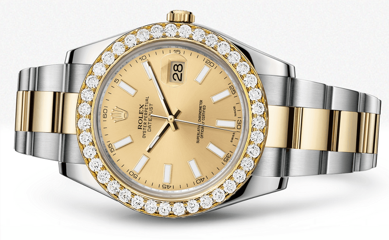 Rolex Datejust Ii Champagne Dial - Index Hour Markers With 5 Carats Of Diamonds