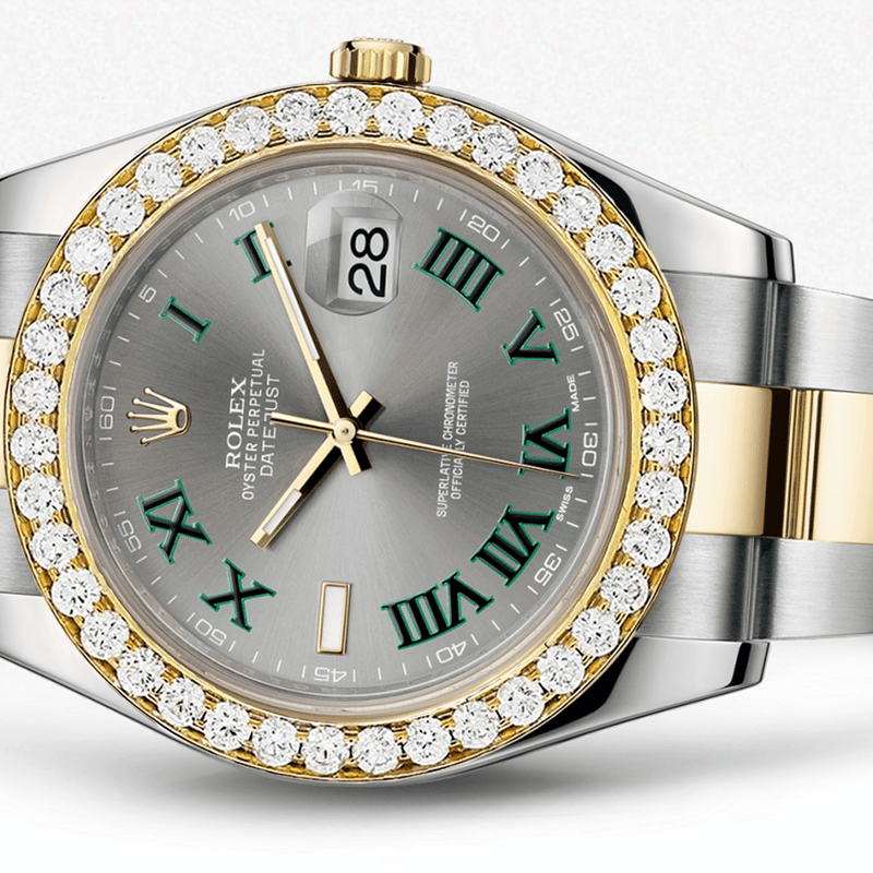 Rolex Datejust Ii Slate Dial - Greem Roman Numerals With 5 Carats Of Diamonds