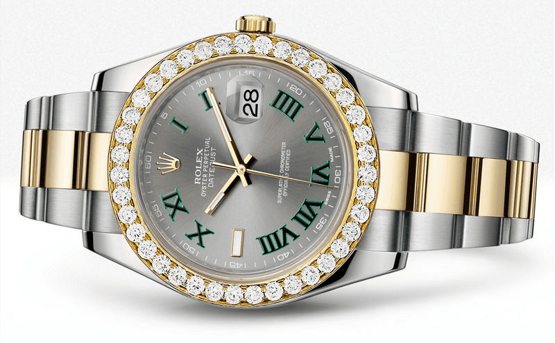 Rolex Datejust Ii Slate Dial - Greem Roman Numerals With 5 Carats Of Diamonds