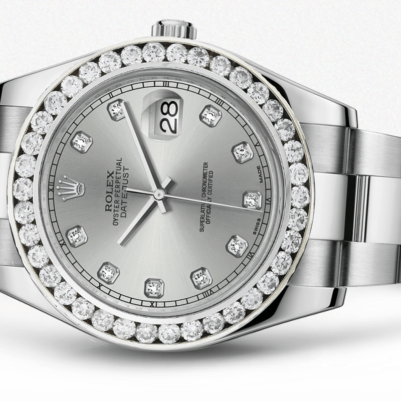 Rolex Datejust Ii Silver Dial - Diamond Hour Makers With 5 Carats Of Diamonds