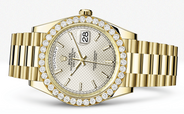 Rolex Day Date 40 Presidential Champagne Diagonal Motif Dial- Index Hour Markers With 4 Carats Of Diamonds