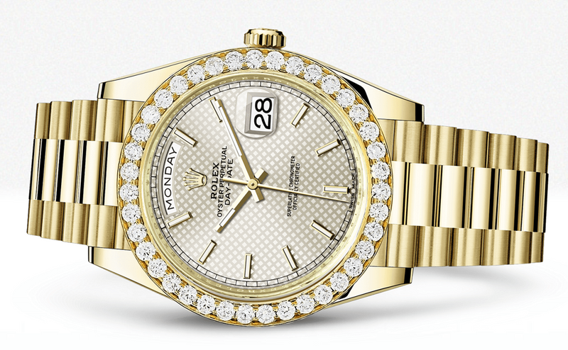 Rolex Day Date 40 Presidential Champagne Diagonal Motif Dial- Index Hour Markers With 4 Carats Of Diamonds