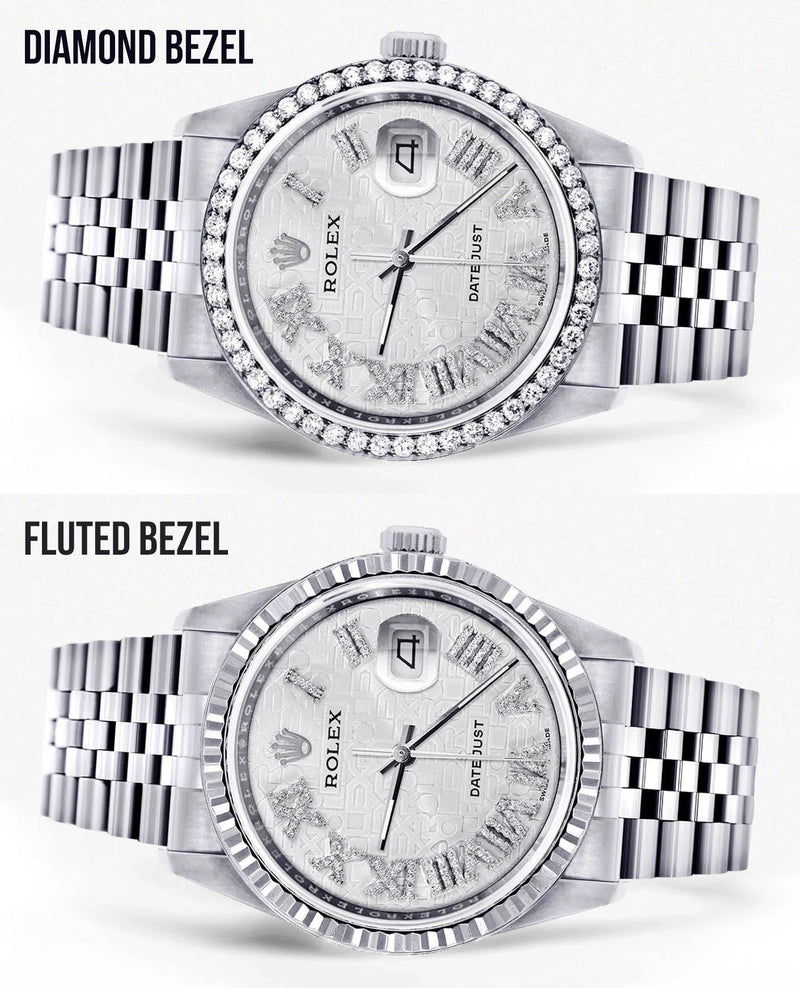 Diamond Mens Rolex Datejust Watch 16200 | 36Mm | Diamond Rolex Textured Roman Numeral Dial | Jubilee Band