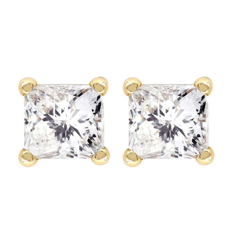 Princess Cut Diamond Stud Earrings For Men | 14K Yellow Gold | 1.05 Carats