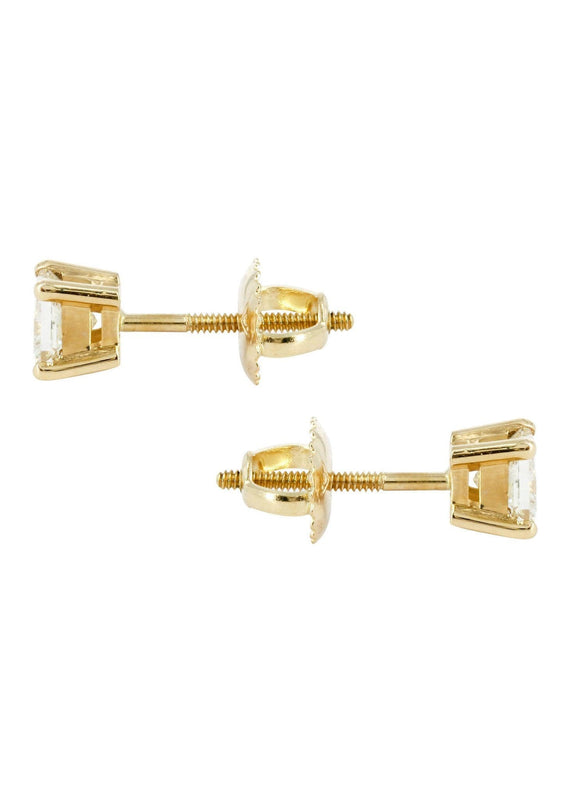 Princess Cut Diamond Stud Earrings For Men | 14K Yellow Gold | 0.97 Carats