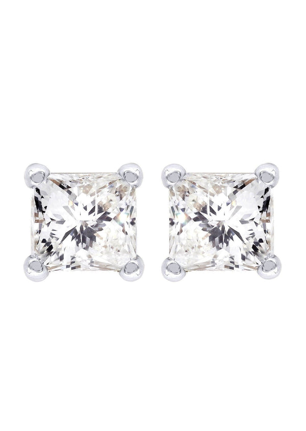 Princess Cut Diamond Stud Earrings For Men | 14K White Gold | 0.55 Carats