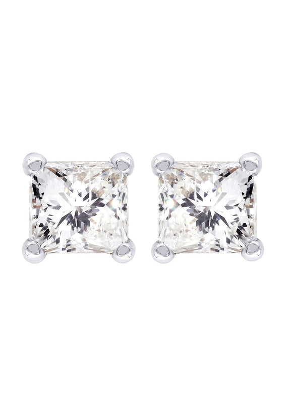 Princess Cut Diamond Stud Earrings For Men | 14K White Gold | 0.55 Carats