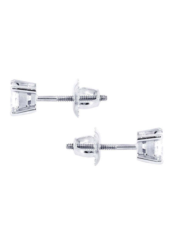 Princess Cut Diamond Stud Earrings For Men | 14K White Gold | 0.55 Carats
