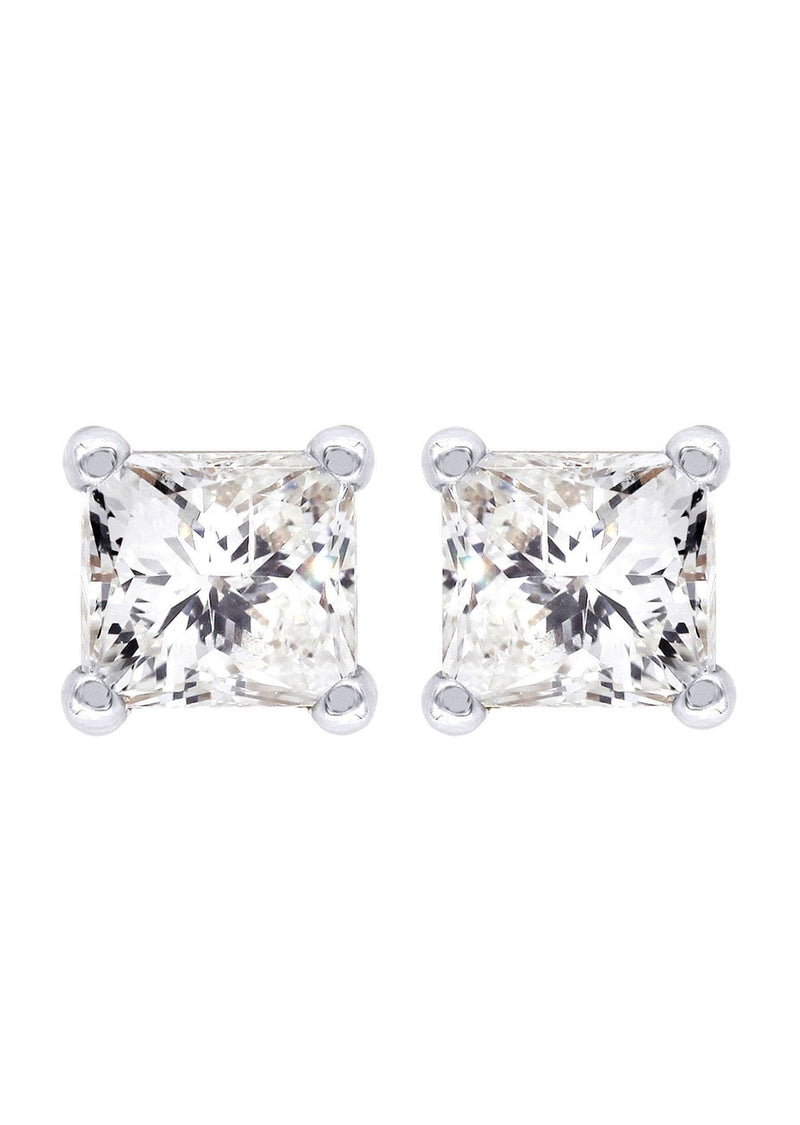 Princess Cut Diamond Stud Earrings For Men | 14K White Gold | 0.25 Carats