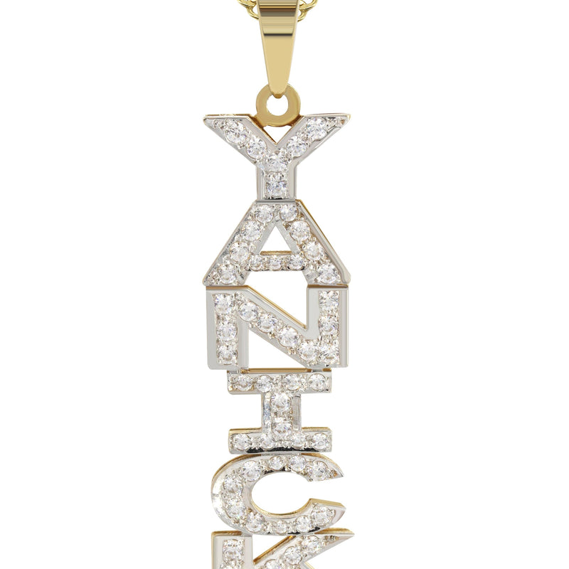 14K Gold  Vertical with Diamonds Name Plate Necklace | Style #13