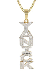 14K Gold  Vertical with Diamonds Name Plate Necklace | Style #13