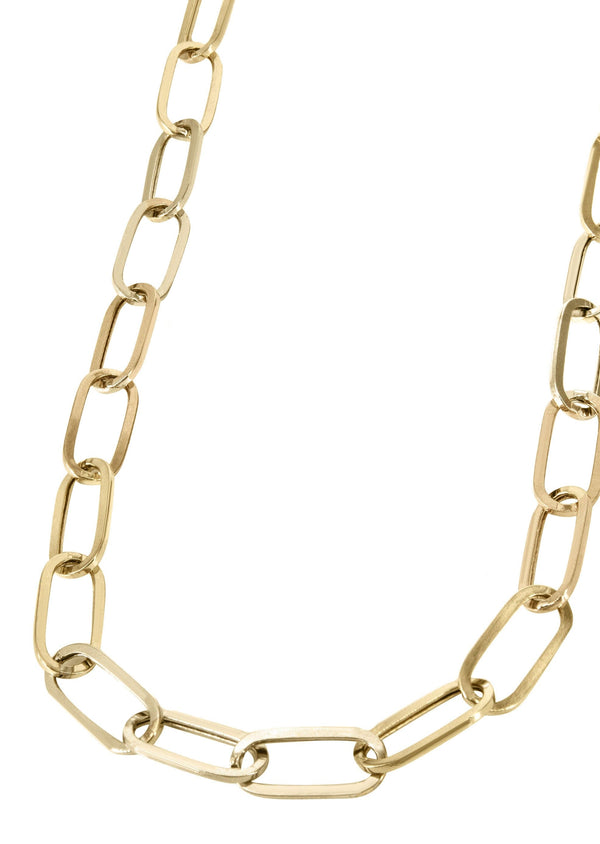 Semi Solid  Paper Clip Yellow Gold Chain 10K & 14K