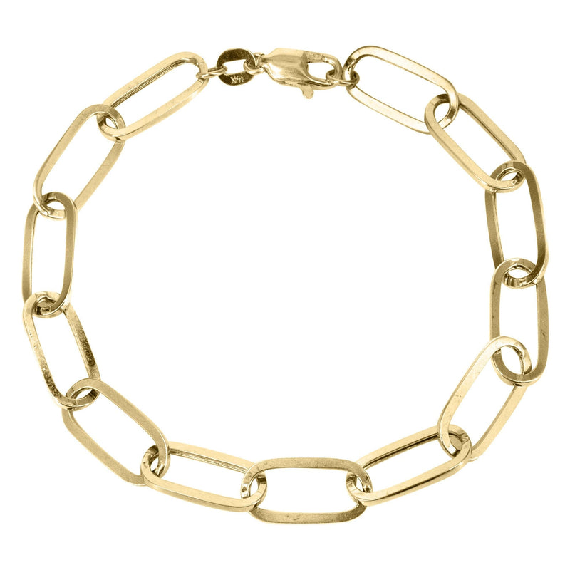 Semi Solid  Paper Clip Yellow Gold Bracelet 10K & 14K