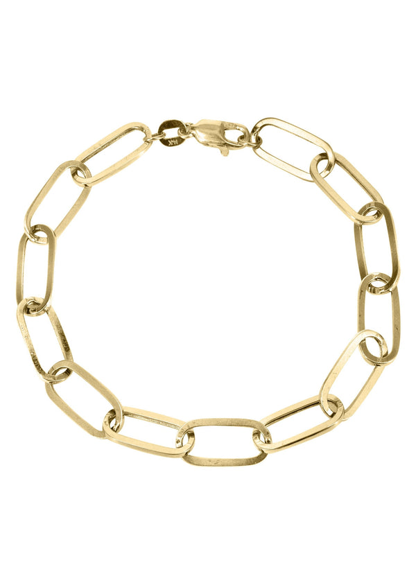 Semi Solid  Paper Clip Yellow Gold Bracelet 10K & 14K