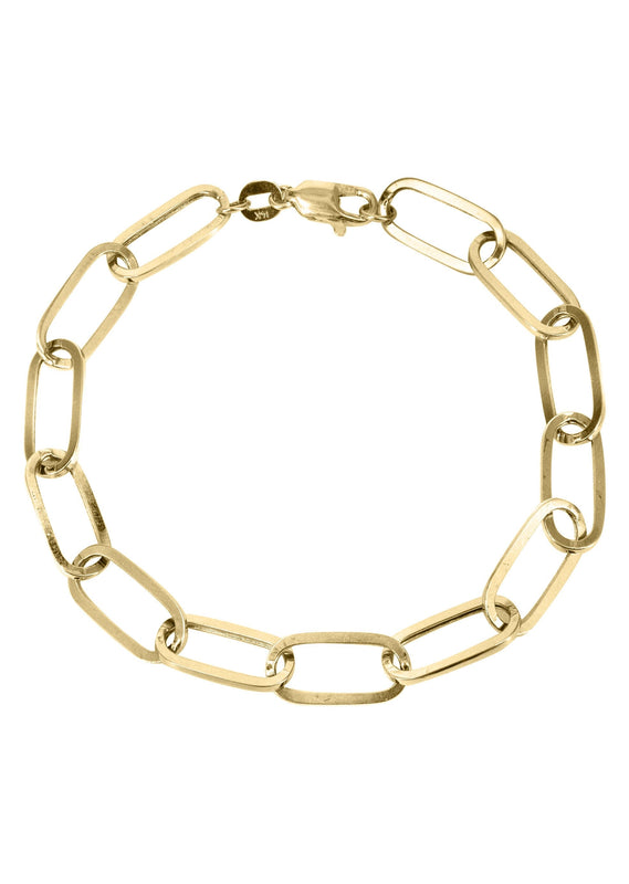 Semi Solid  Paper Clip Yellow Gold Bracelet 10K & 14K
