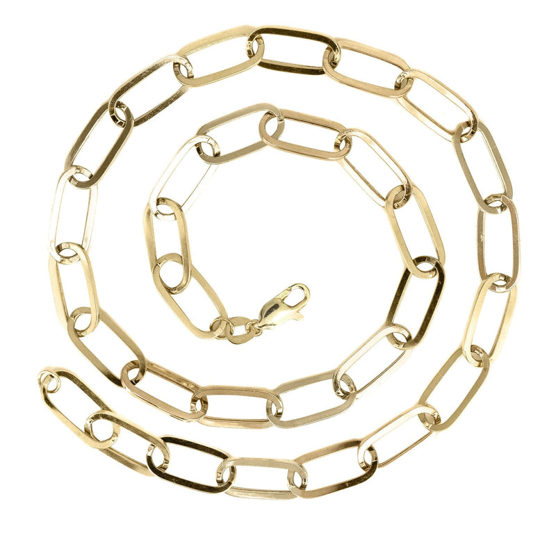 Semi Solid  Paper Clip Yellow Gold Chain 10K & 14K