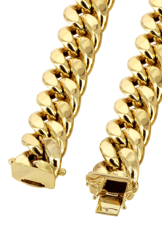 Womens 14K Gold Chain - Semi Solid  Yellow Miami Cuban Link Chain