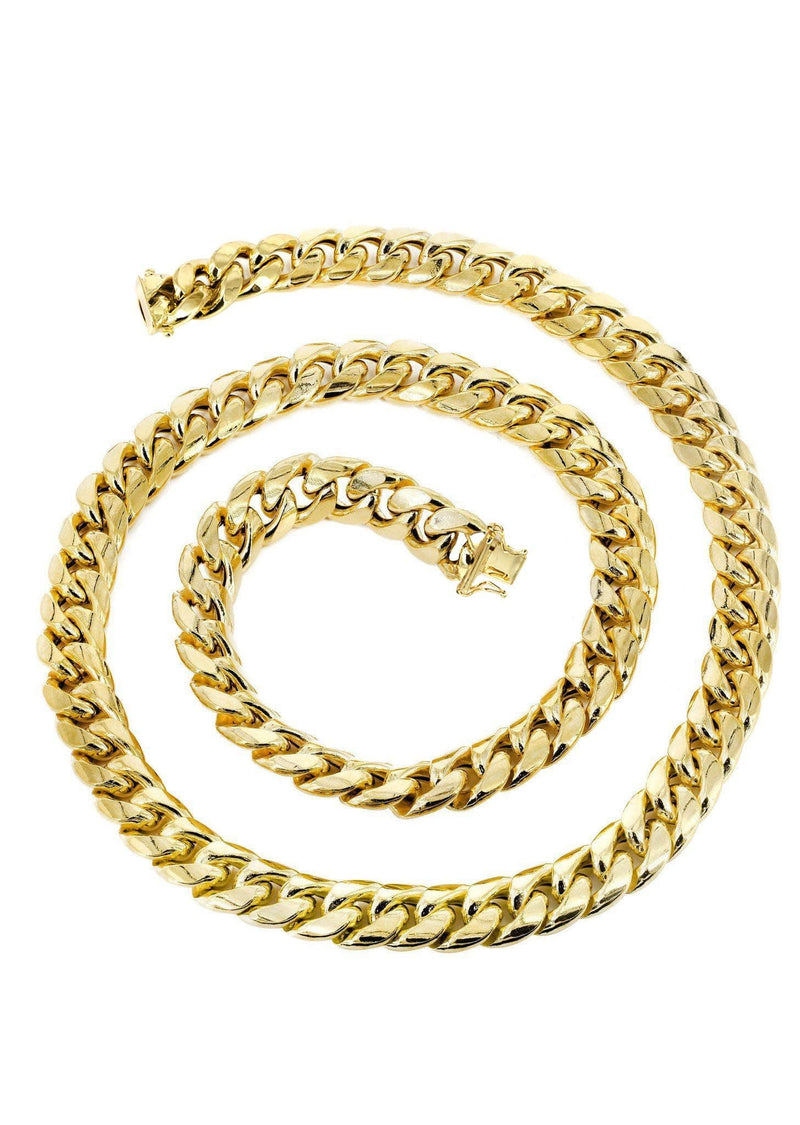 Semi Solid  Yellow Miami Cuban Link Chain 14K Gold
