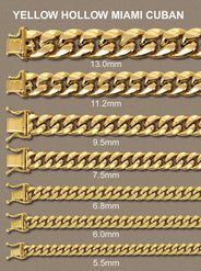Semi Solid  Yellow Miami Cuban Link Chain 14K Gold