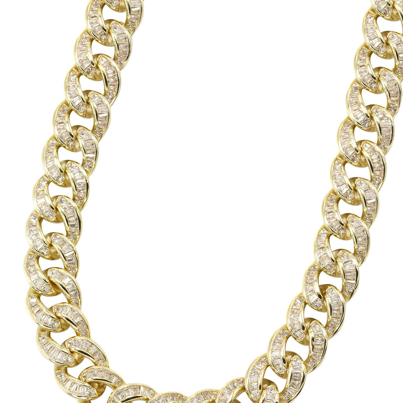 Silver Chain -  Gold Baguette Iced Out Miami Cuban Link Chain