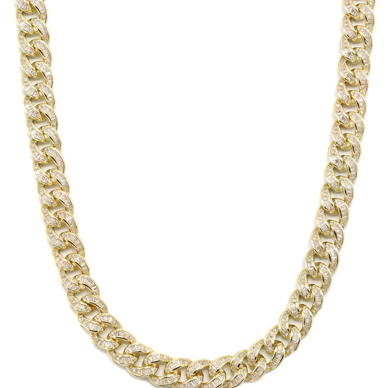 Silver Chain -  Gold Baguette Iced Out Miami Cuban Link Chain