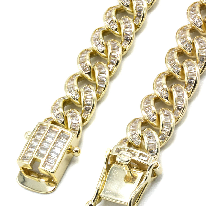 Silver Chain -  Gold Baguette Iced Out Miami Cuban Link Chain
