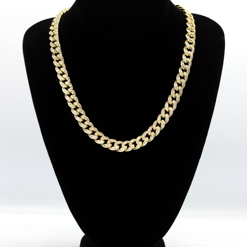 Silver Chain -  Gold Baguette Iced Out Miami Cuban Link Chain