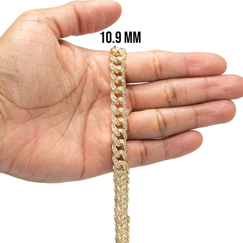 Silver Chain -  Gold Baguette Iced Out Miami Cuban Link Chain