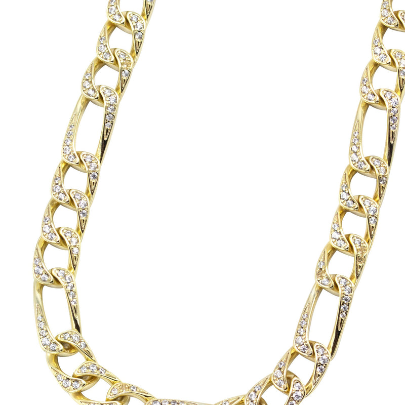 Silver Chain -  Gold Iced Out Figaro Chain