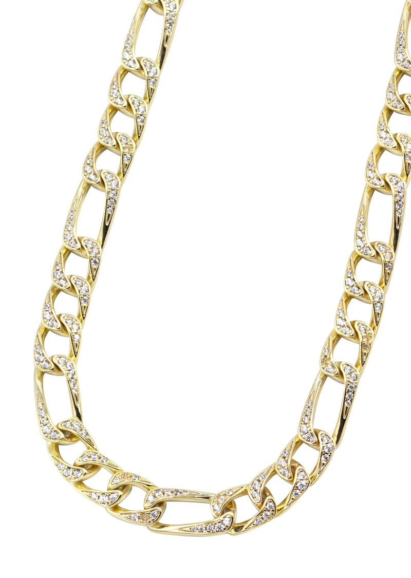 Silver Chain -  Gold Iced Out Figaro Chain