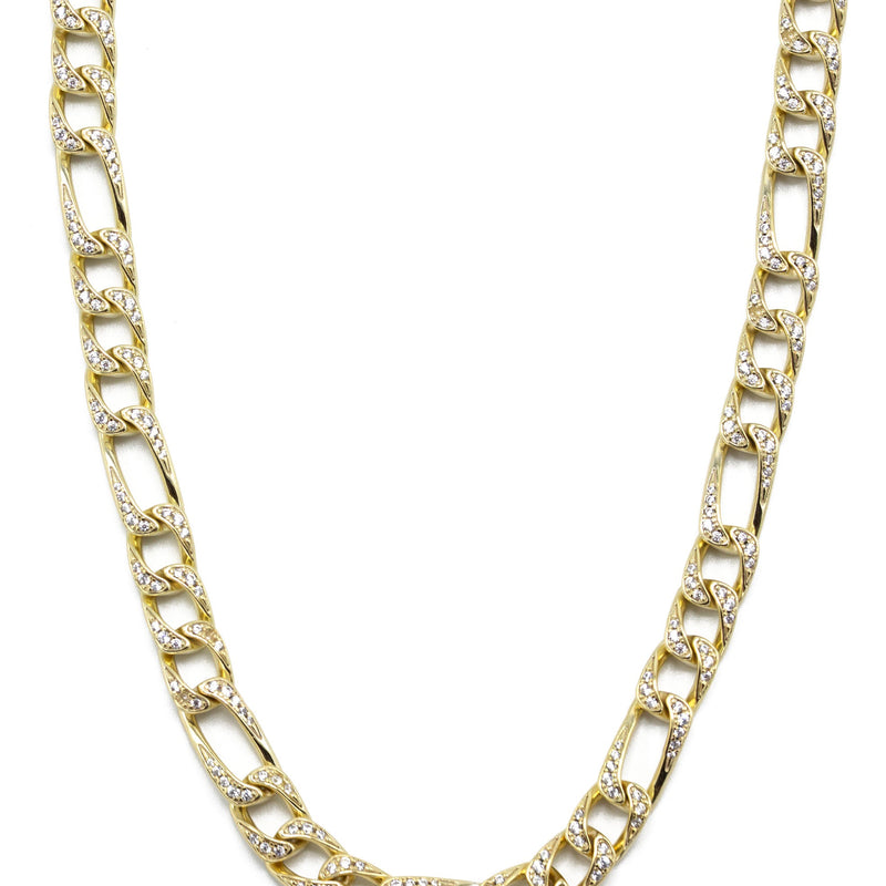 Silver Chain -  Gold Iced Out Figaro Chain