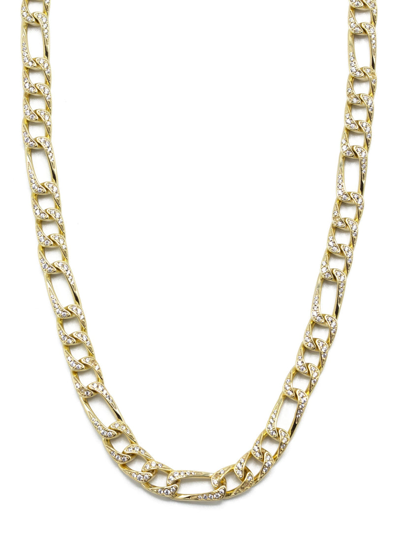 Silver Chain -  Gold Iced Out Figaro Chain