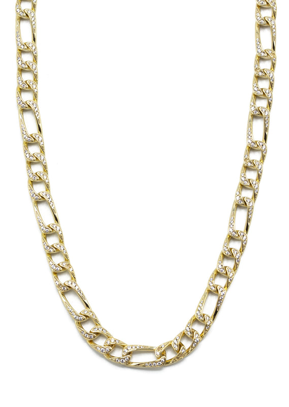 Silver Chain -  Gold Iced Out Figaro Chain