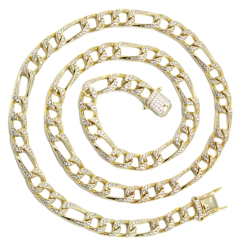 Silver Chain -  Gold Iced Out Figaro Chain