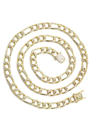 Silver Chain -  Gold Iced Out Figaro Chain