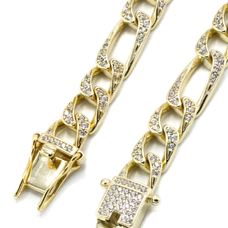 Silver Chain -  Gold Iced Out Figaro Chain