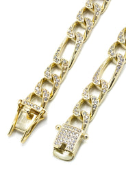 Silver Chain -  Gold Iced Out Figaro Chain