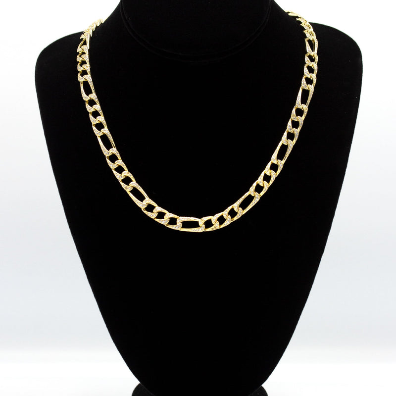 Silver Chain -  Gold Iced Out Figaro Chain